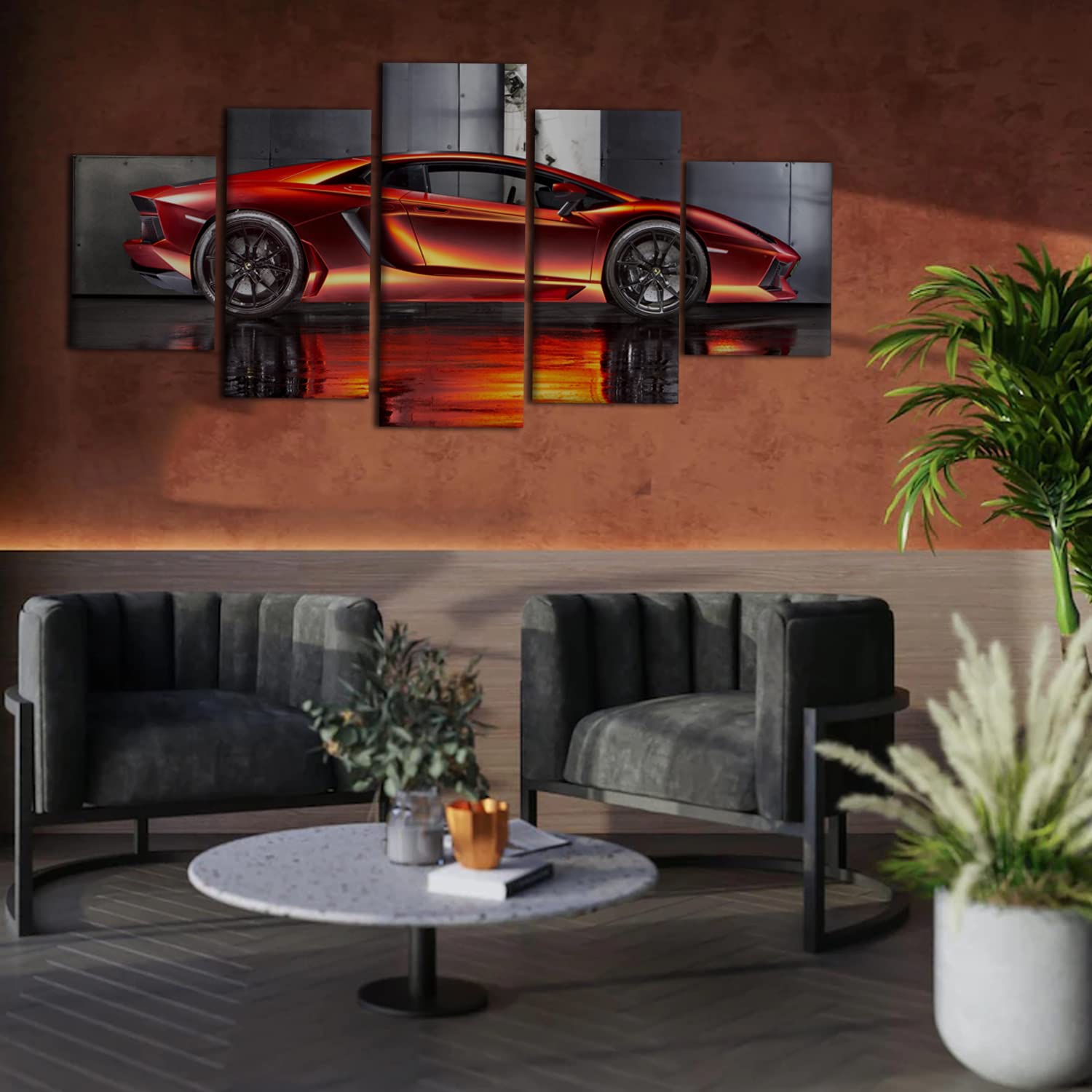 Orange Lamborghini Supercar Canvas Wall Art - 5 Piece 60x32