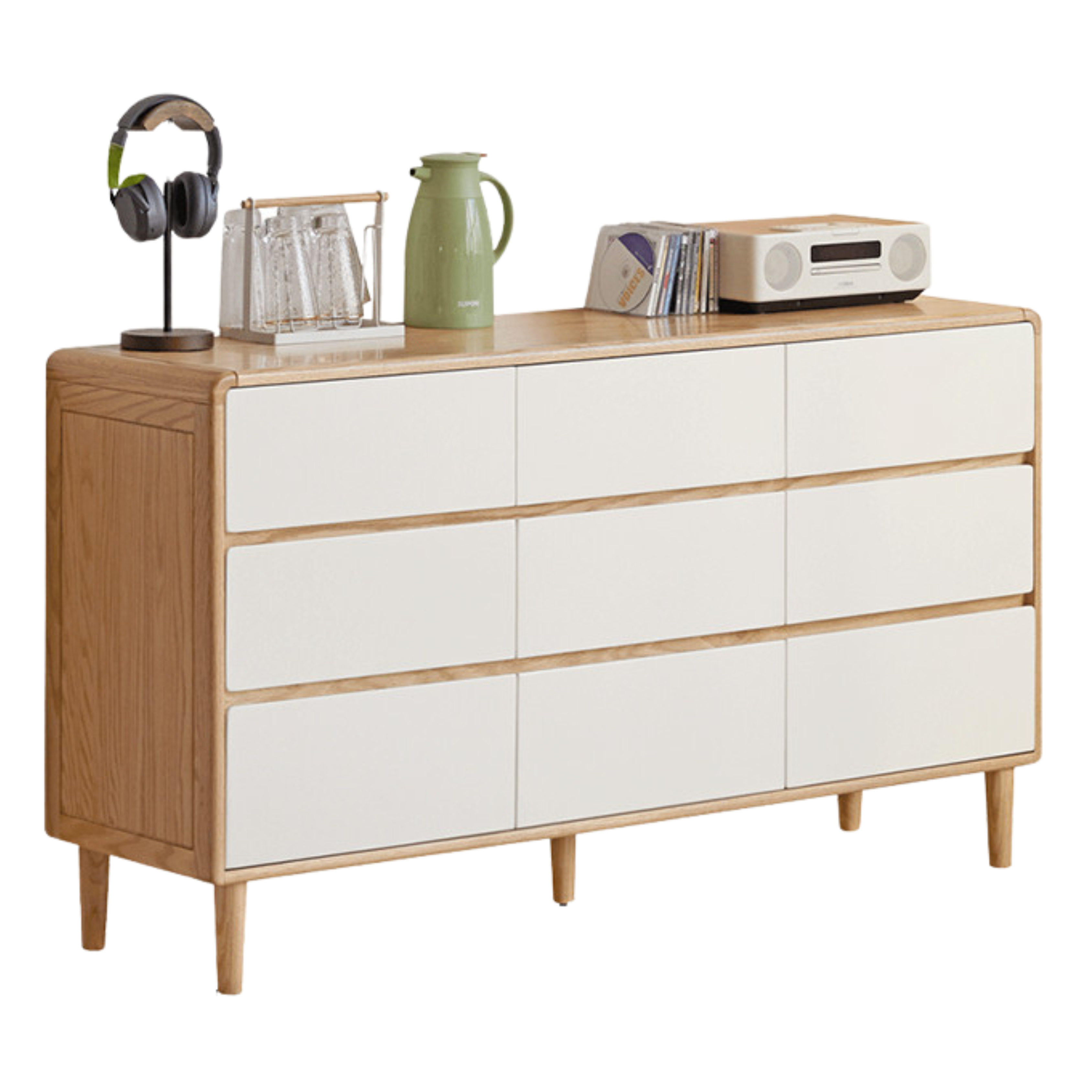 59.3x15.7x32.4 inch / 150.8x40x82.5 cm / Natural Wood Color / Nine-drawer cabinet