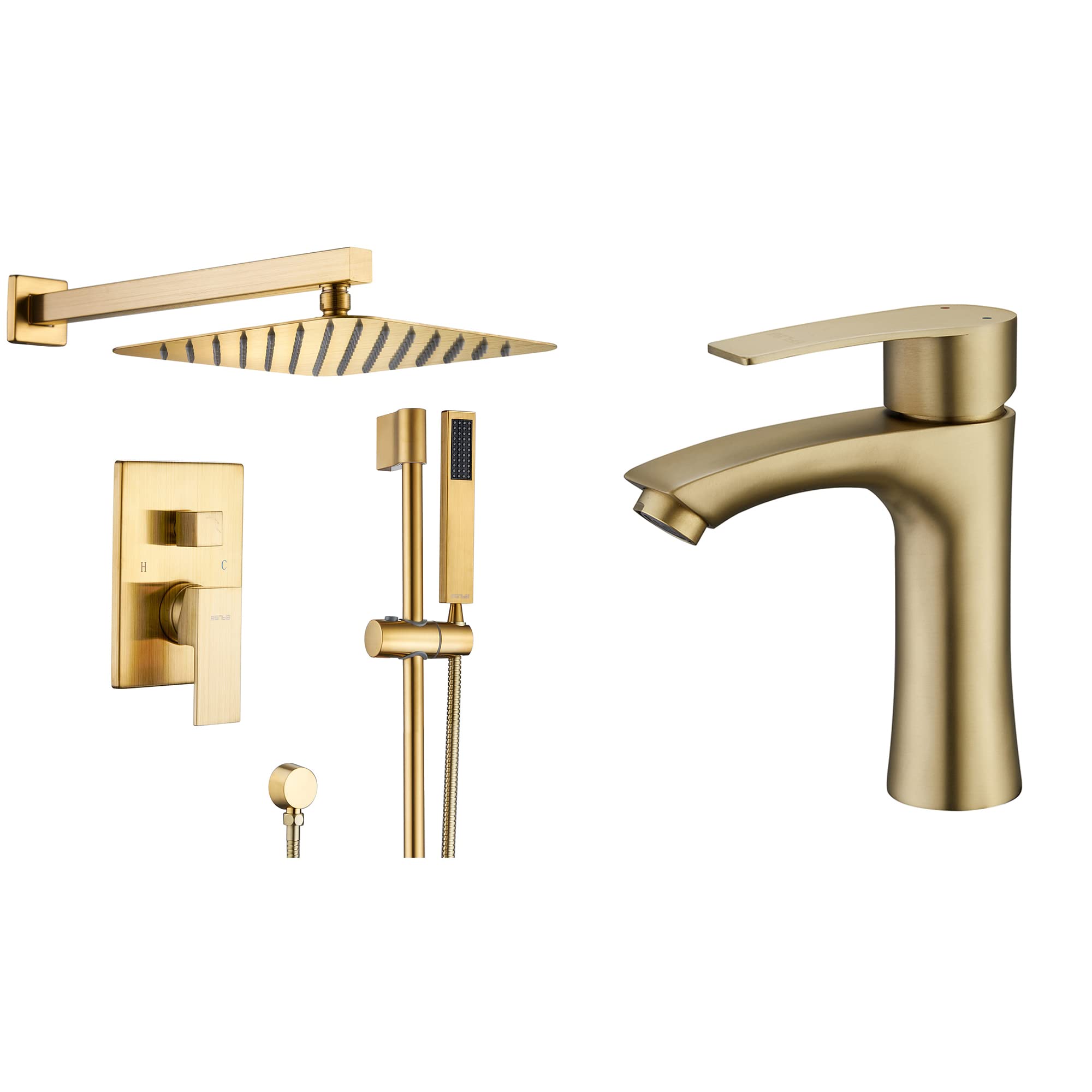 10 Inch Slide Bar Shower Faucet with Valve & Stainless Steel Bathroom Sink Faucet - Brushed Gold Finish for Modern Bathroom & Spa Experience