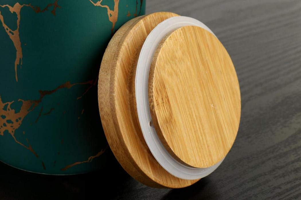 Modern Marbled Ceramic Food Storage Jar with Bamboo Lid - Airtight Container for Tea, Coffee, Spices, Nuts & Snacks (Pink) | Perfect for Kitchen Pantry Organization & Stylish Countertop Display