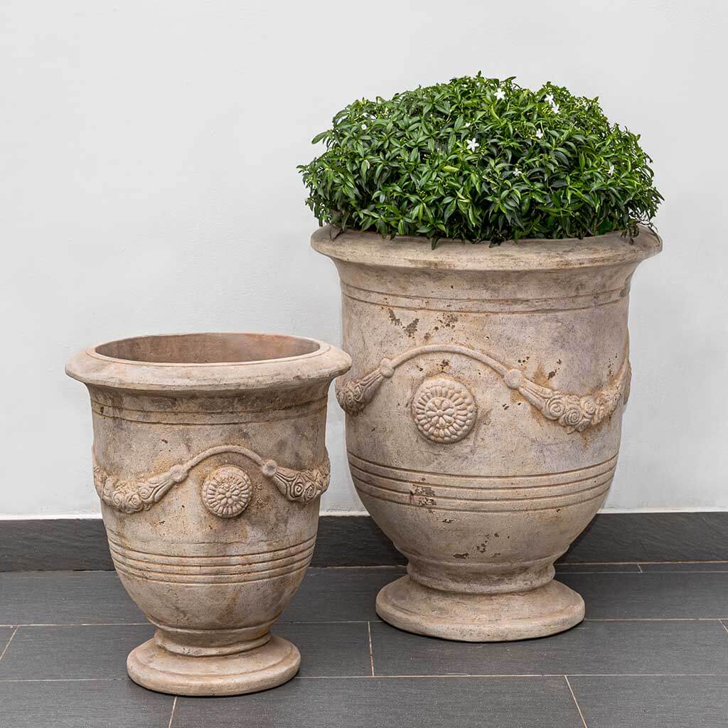 Campania International Anduze Urn Set of 2 - Antico Terra Cotta Outdoor Planter for Garden, Patio & Home Decor | Classic Mediterranean Style Flower Pot for Plants & Greenery