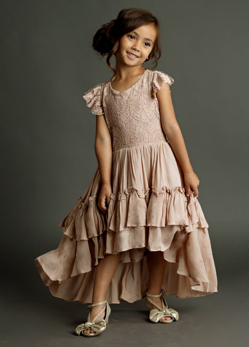 Lace Petticoat Dress in Desert Shell - Elegant Vintage Style for Weddings, Parties & Special Occasions