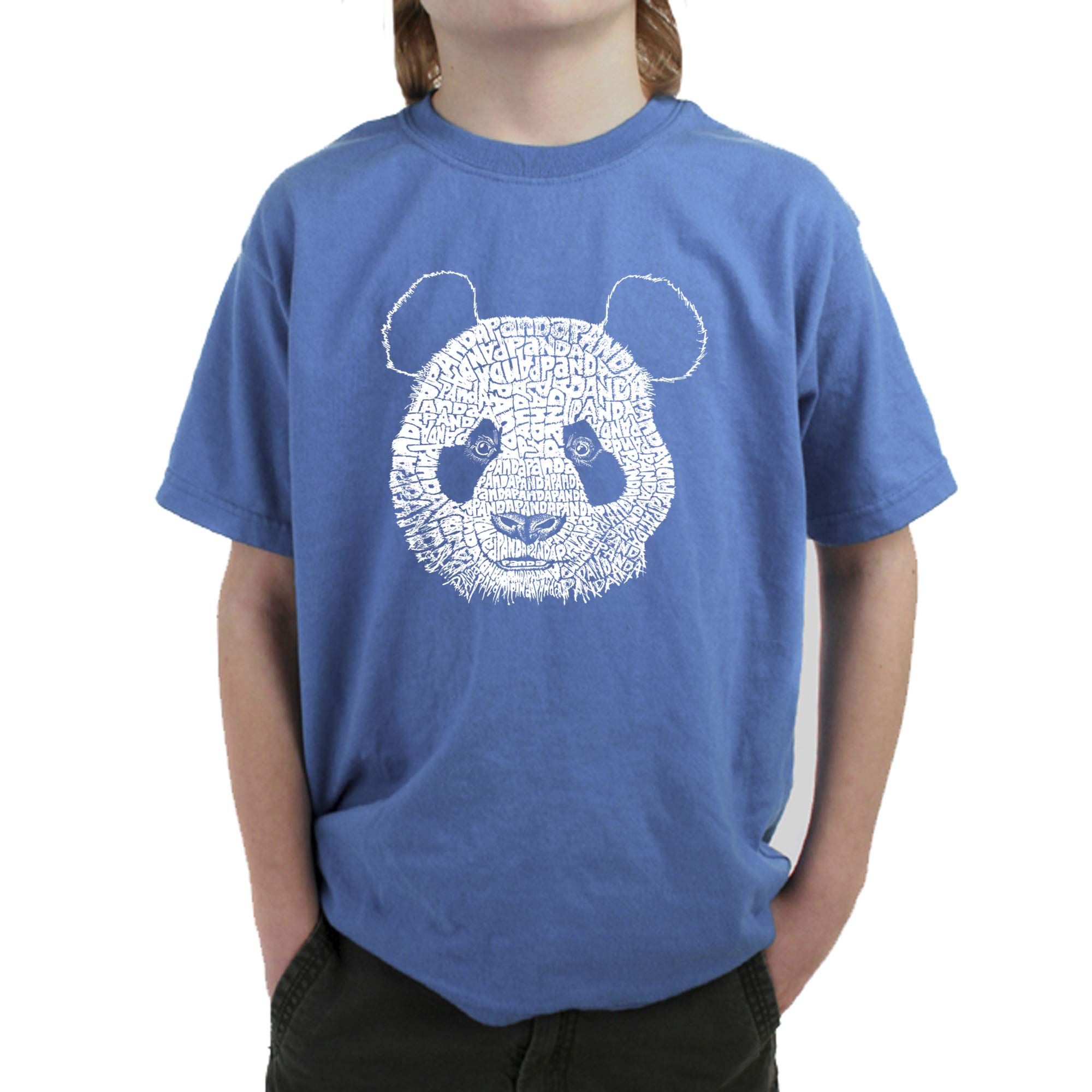 LA POP ART Boys' Word Art T-Shirt with Panda Design - Trendy Graphic Tee for Casual Wear, School & Street Style