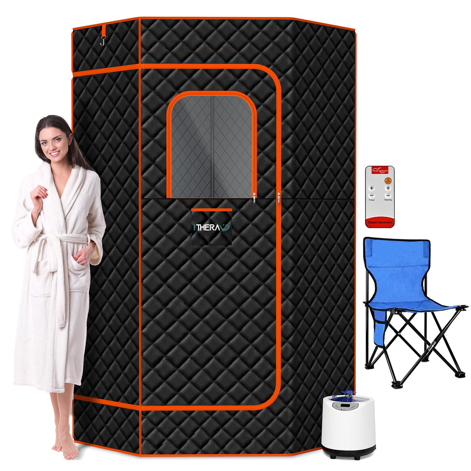 iTHERAU XL Portable Home Sauna Tent - Full Body Personal Steam Sauna with 3L 1200W Steamer, Remote Control, 9 Heat Levels & 90 Min Timer - Upgrade Materials for Relaxation, Detox & Weight Loss at Home