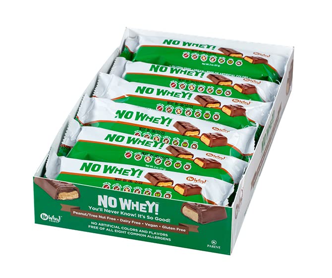 No Whey Foods Vegan Chocolate Candy Nougat & Caramel Bars (12 Pack) - Gluten Free, Dairy Free, Nut Free, Soy Free, Sesame Free Allergy Friendly Snacks | Perfect for School Lunches, Travel Snacks & Party Treats