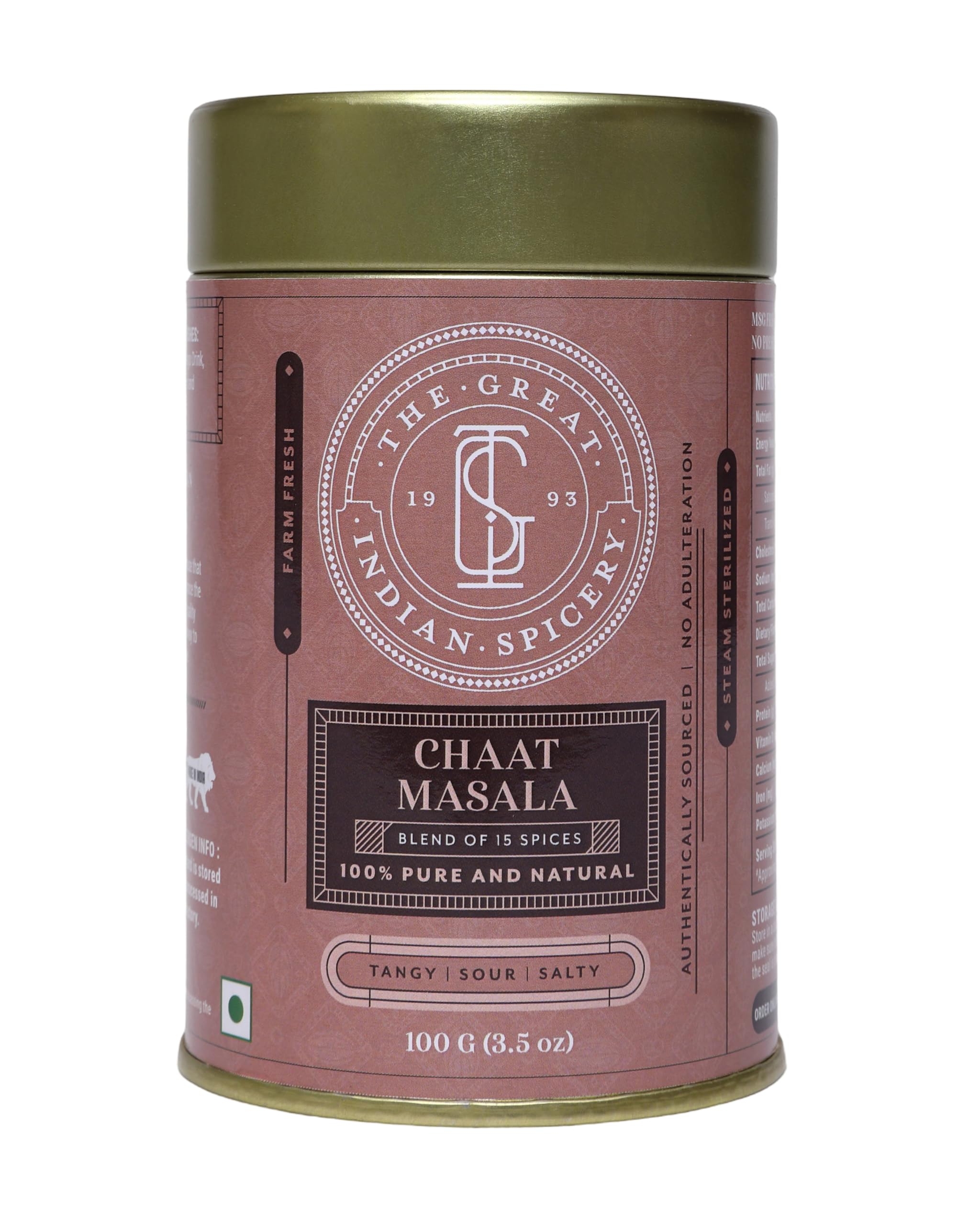 Premium Chaat Masala Spice Blend - 100g Tin | Authentic Indian Seasoning with 15 Natural Spices | Non-GMO, No Preservatives | Tangy, Sour & Salty Flavor for Snacks, Salads, Fruits & Street Food | Perfect for Chaat, Bhel Puri, Fruit Chaat & Indian Cooking