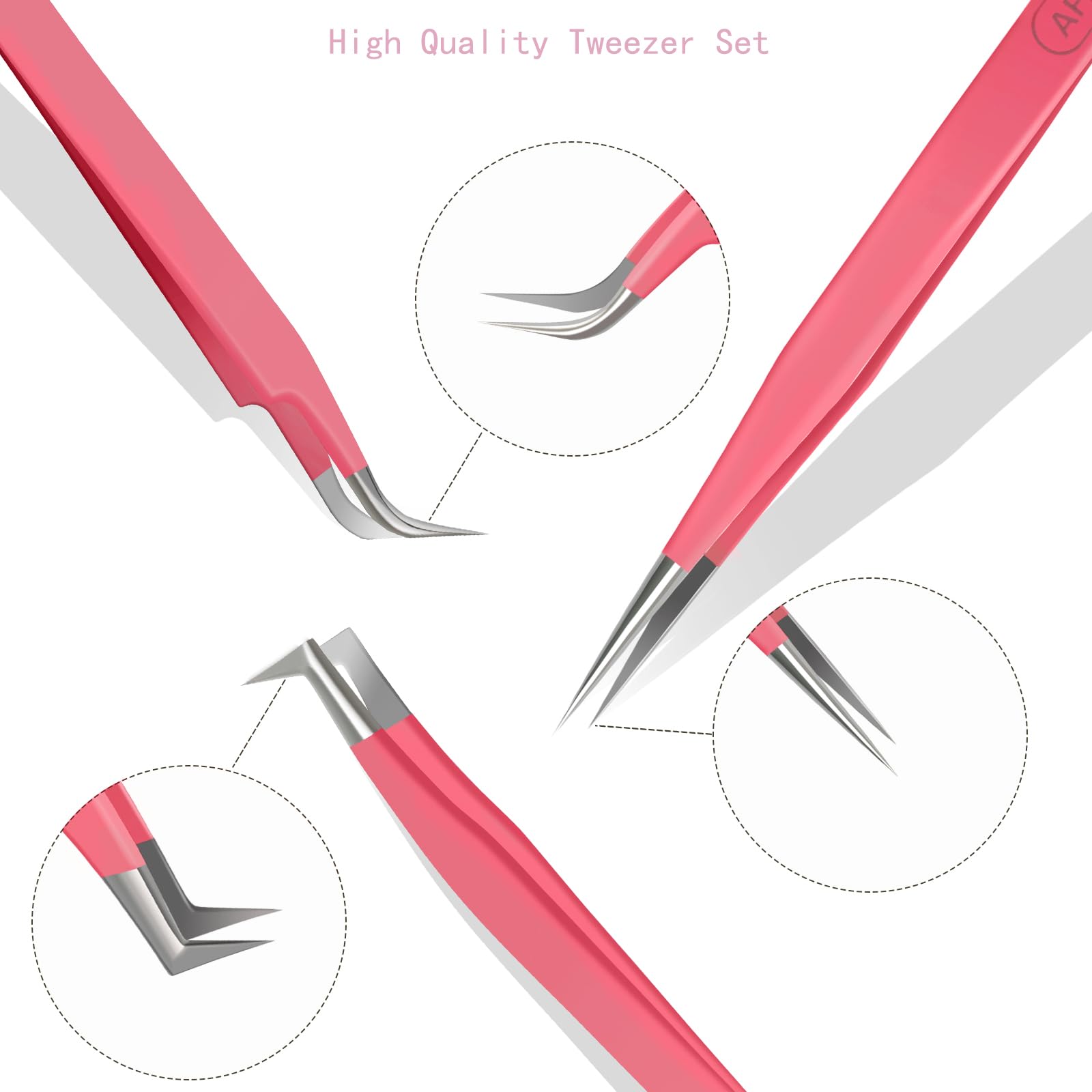 Professional Stainless Steel Eyelash Extension Tweezers - Pack of 3 with Straight & Curved Tips (Deep Pink) | Perfect for Salon, DIY Lash Extensions & Beauty Professionals