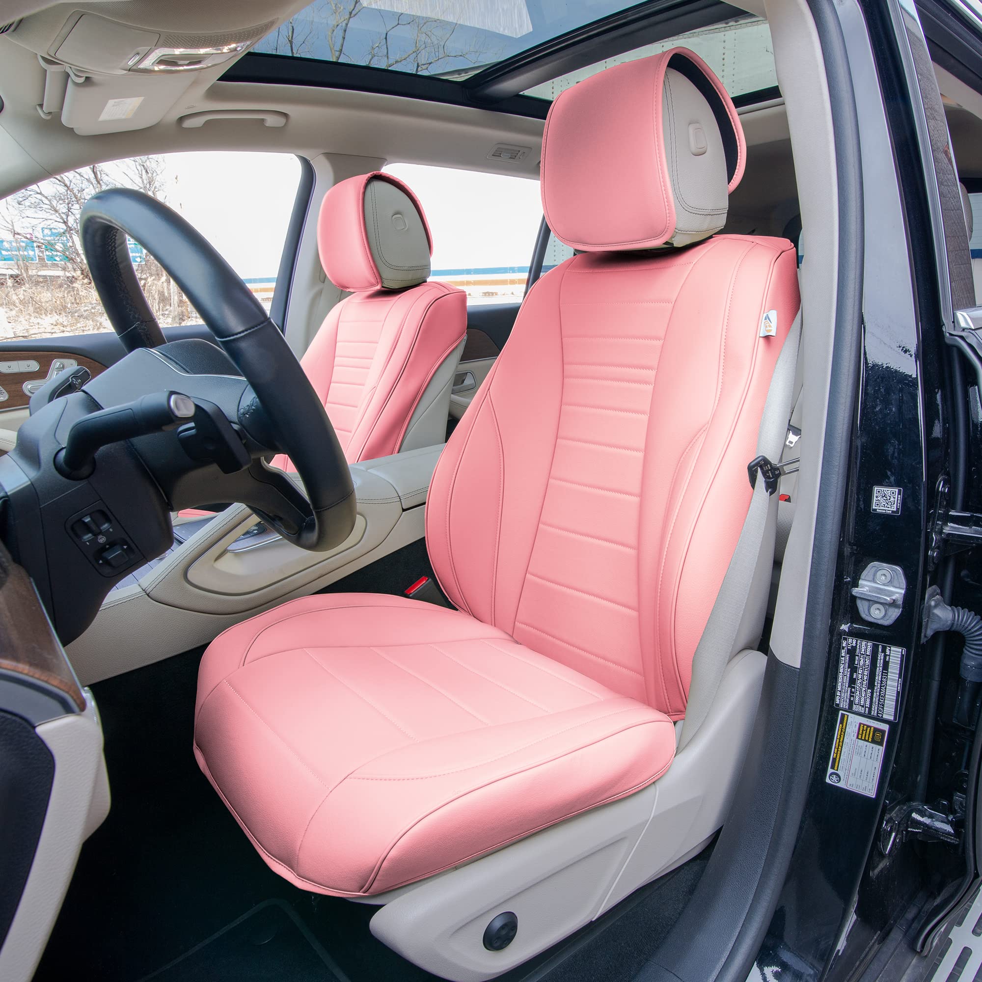 TLH Grande70 Luxe Faux Leather Pink Car Seat Cover Cushion - 2 Pack Waterproof Universal Fit Seat Covers for Cars, Trucks & SUVs | Soft Comfort & Stylish Protection for Daily Commute & Road Trips
