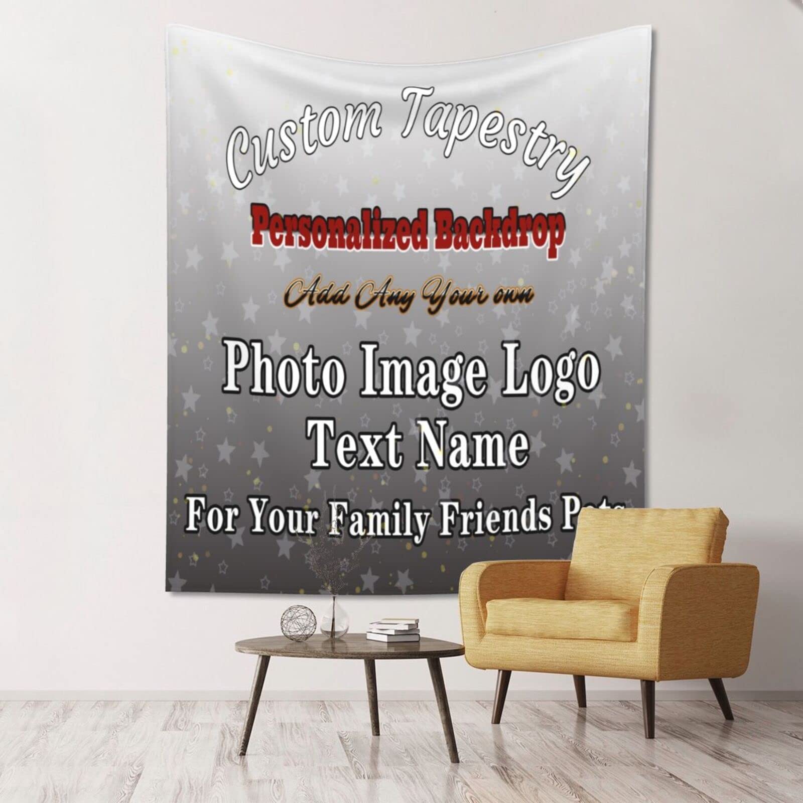 Custom Photo Tapestry - Personalized Wall Hanging with Your Own Image, Name & Text - 60x51 Inch Vertical Backdrop for Bedroom, Living Room Decor | Perfect for Home Décor, Wedding Backgrounds & Event Displays
