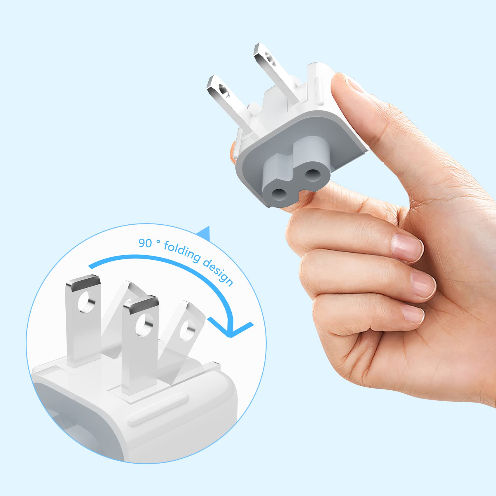 2 Pack AC Power Adapter with US Wall Folding Duck Head Plug - Universal Charger for MacBook Pro/Air, iBook, iPhone & iPod - Perfect for Home, Office & Travel Use