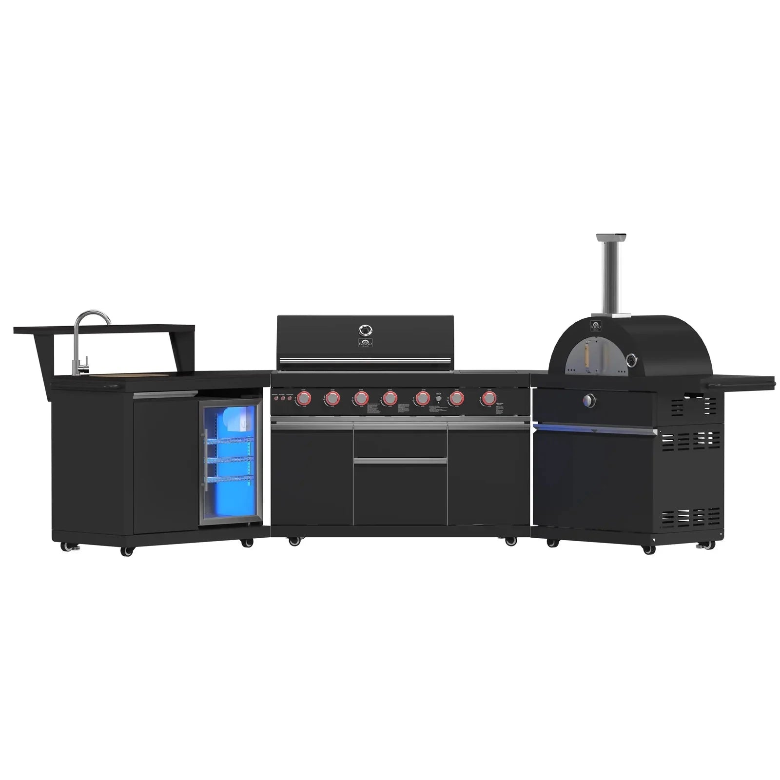 Forno All'Aperto Outdoor Kitchen Set FODKT2551BLK - Premium Stainless Steel BBQ Grill Island with Side Burner & Storage - Perfect for Backyard, Patio, and Poolside Entertaining