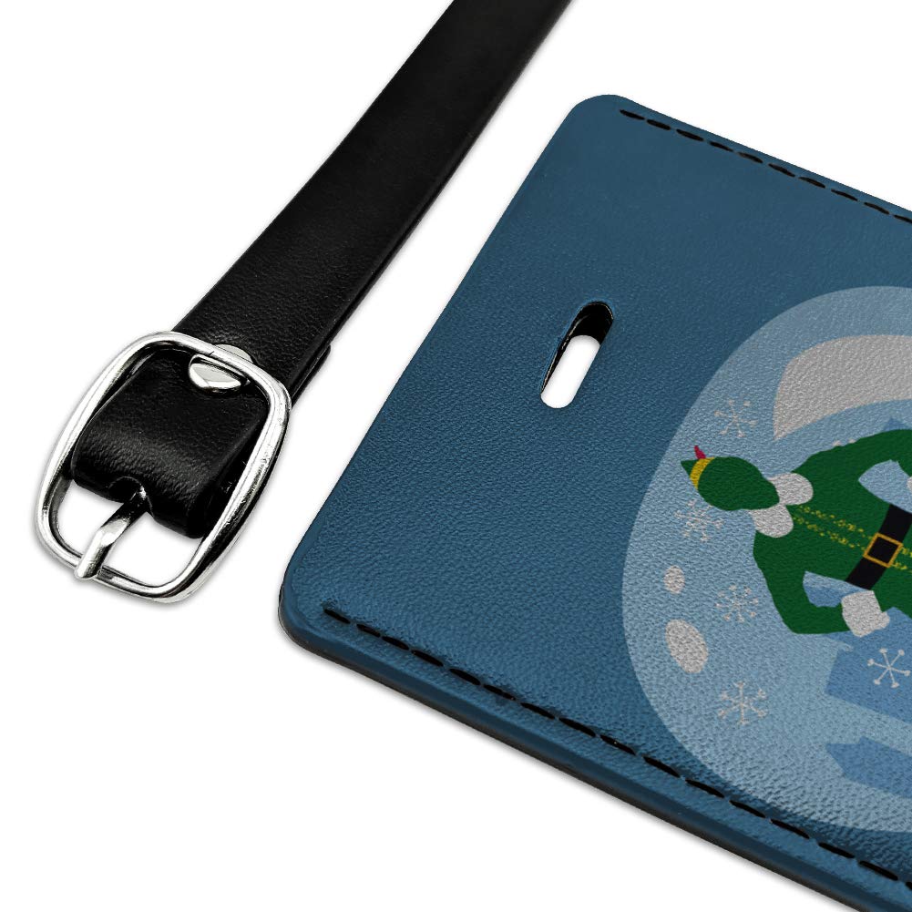 Elf Snow Globe Rectangle Leather Luggage Tag - Durable Carry-On ID Tag for Suitcases & Travel Bags - Perfect for Air Travel, Vacation & Business Trips