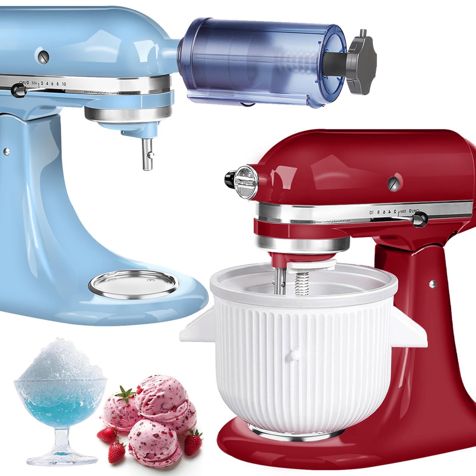 **KitchenAid Ice Cream Maker & Shaved Ice Attachment Set – Compatible with 4.5 Qt & Larger Stand Mixers – Includes 8 Ice Molds for Homemade Gelato & Shaved Ice – Perfect for Summer Desserts & Party Treats**