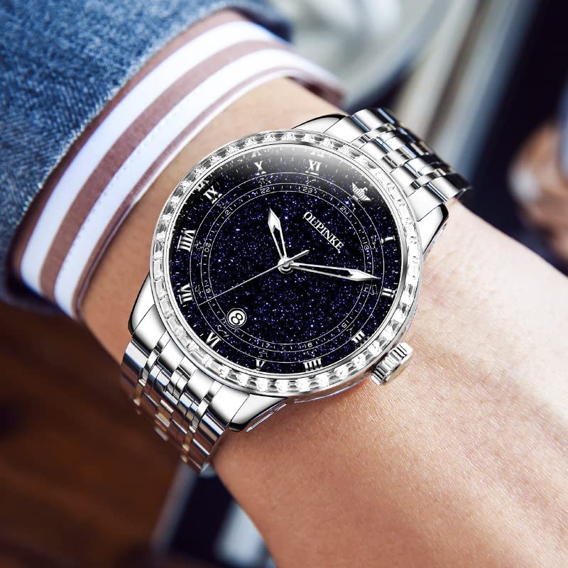 Premium Automatic Watches for Men - Luxury Starry Sky Design, Mechanical Movement, Waterproof, Date Display, Luminous Hands, Sapphire Crystal, Tungsten Steel Band - Perfect for Business, Formal Events & Gift Giving