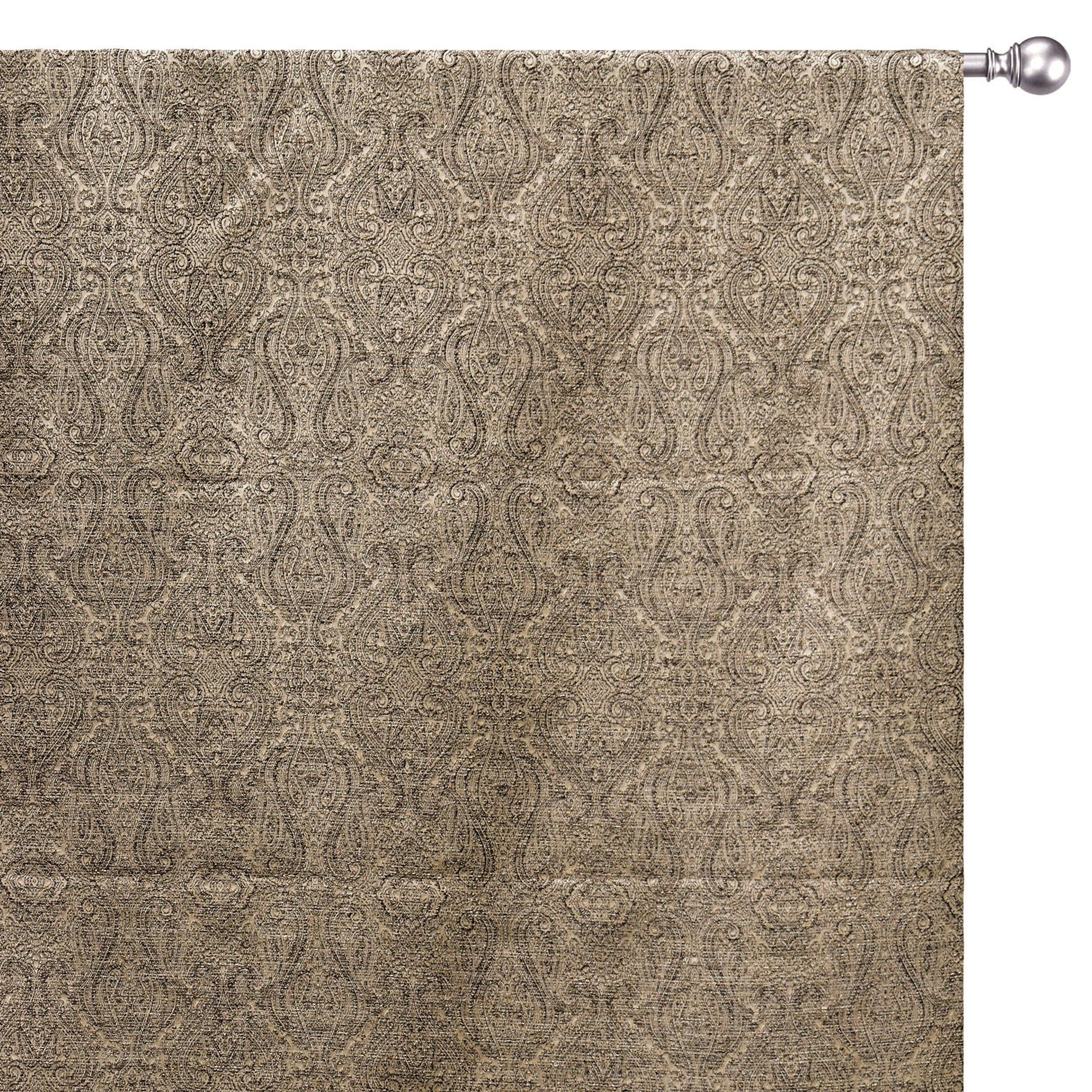 Elegant Beige Damask Curtain Panels with Copper Lurex Zari Weave - Premium Window Treatments for Living Room & Bedroom Decor