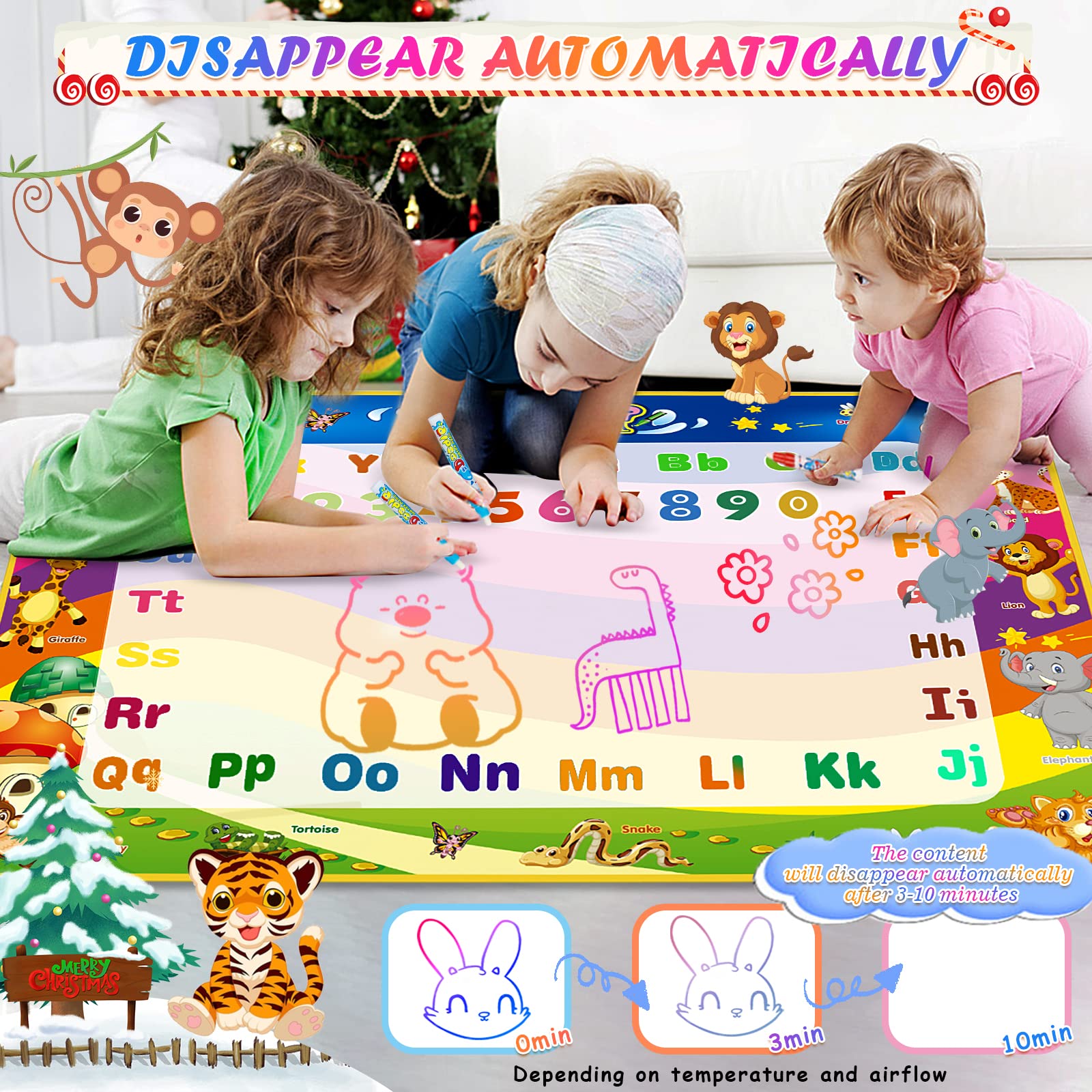 Water Doodle Mat for Kids Ages 2-7 | 40x30 Inch Large Reusable Drawing Mat | Mess-Free Coloring & Learning Toy | Perfect Birthday Gift for Toddlers & Preschoolers | Indoor Play, Travel Activity, Early Education Development