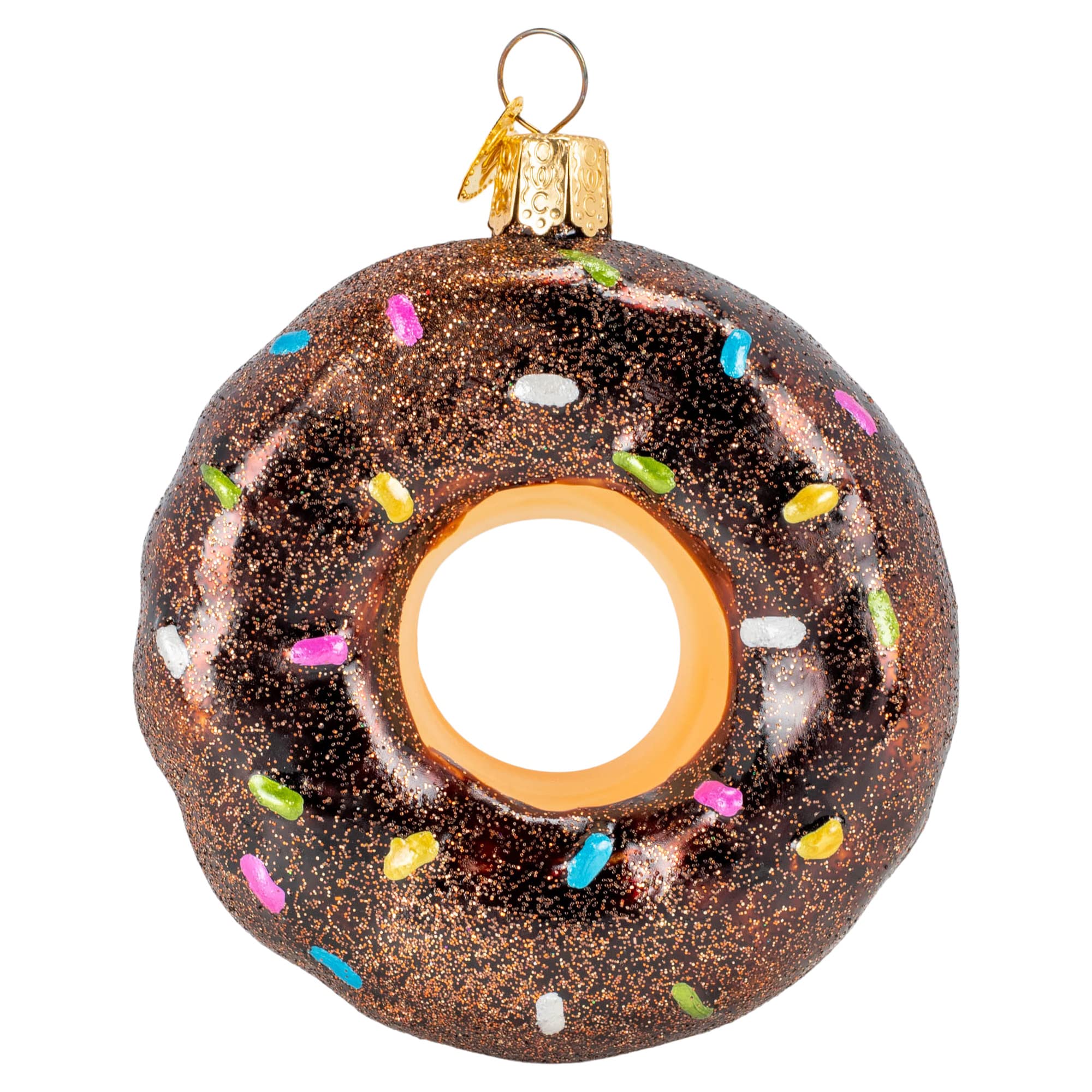 Old World Christmas Chocolate Frosted Donut Glass Blown Ornament - Handmade Holiday Tree Decoration for Christmas, Xmas Party & Winter Home Decor