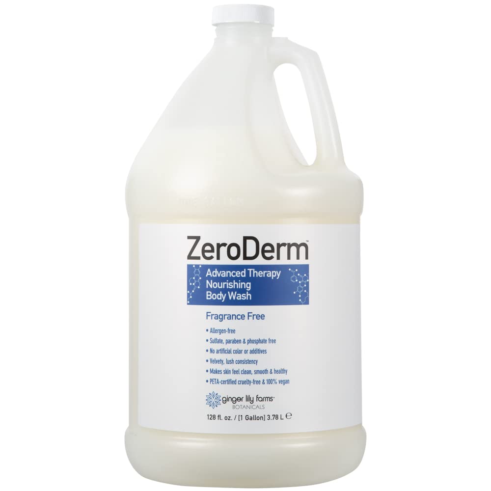 Ginger Lily Farms ZeroDerm Advanced Therapy Nourishing Body Wash - 100% Vegan, Cruelty-Free & Fragrance Free - 1 Gallon Refill (Pack of 4) for Sensitive Skin & Eczema Relief - Ideal for Daily Use, Spas & Healthcare Facilities