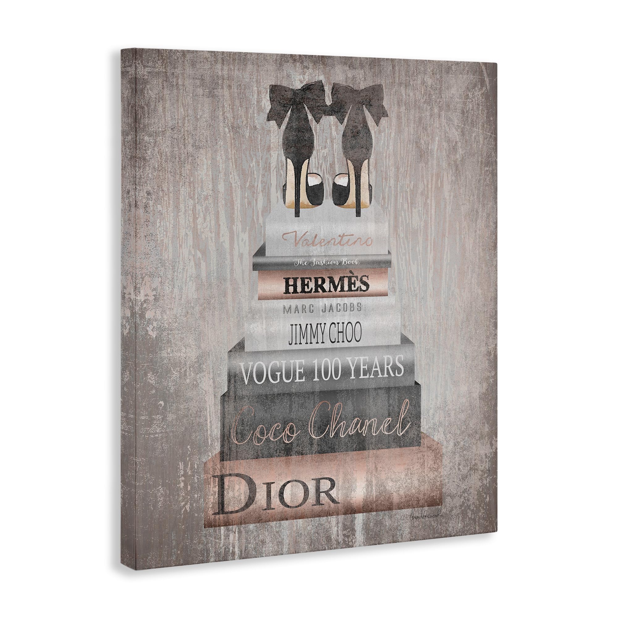 Stupell Industries Book Stack Heels Metallic Pink Canvas Wall Art - 36