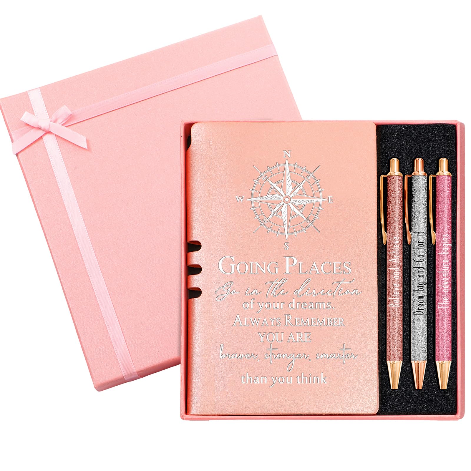 5-Piece Inspirational Journal and Pen Gift Set - Pink Leather Notebook with Ballpoint Pen, Graduation Gift for College, Senior & Middle School Students - Perfect for Graduation, Birthday, Teacher Appreciation & Motivational Gifts