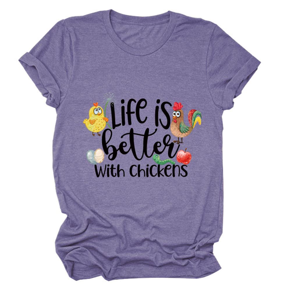 Women's Short Sleeve Chicken T-Shirt - Cute Farm Animal Graphic Tee for Summer | Perfect for Country Living, Chicken Lovers & Casual Outfits