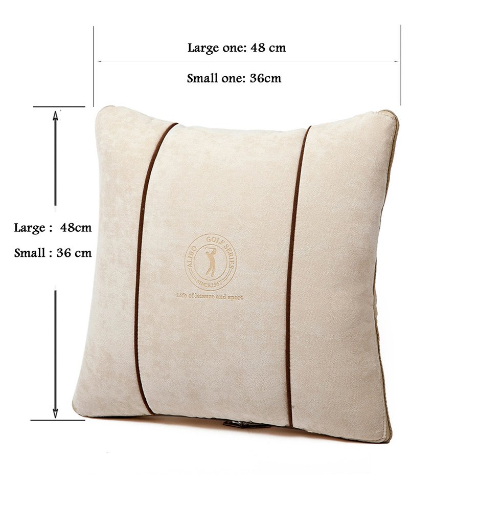 ALIBO Beige Lightweight Washable Travel Blanket Pillow - Foldable Quillow 14.1×14.1 Inches - Perfect for Airplane, Car, Office Naps & Home Decor