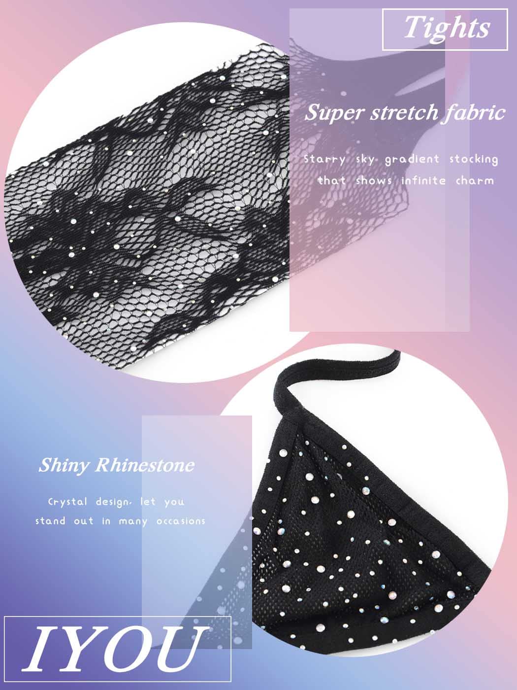 Sexy Sparkly Stockings for Women - Rhinestone Bling Black High Waist Tights with Glitter Crystal Details | Perfect for Nightclub, Party, Cosplay & Special Occasions