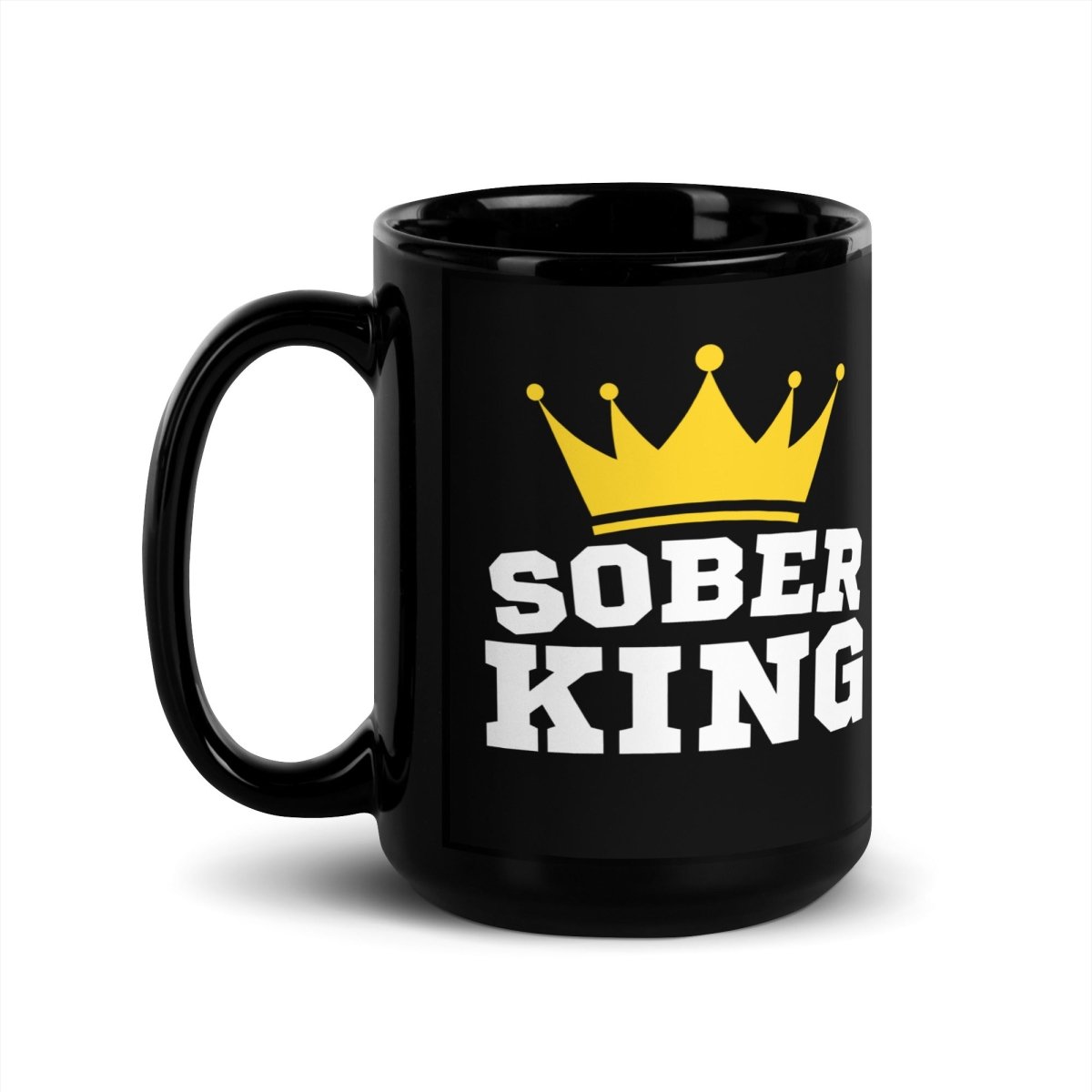 Sober King Black Glossy Coffee Mug - 15oz Ceramic Cup for Hot & Cold Drinks - Perfect for Office, Home, or Gifts - Dishwasher & Microwave Safe