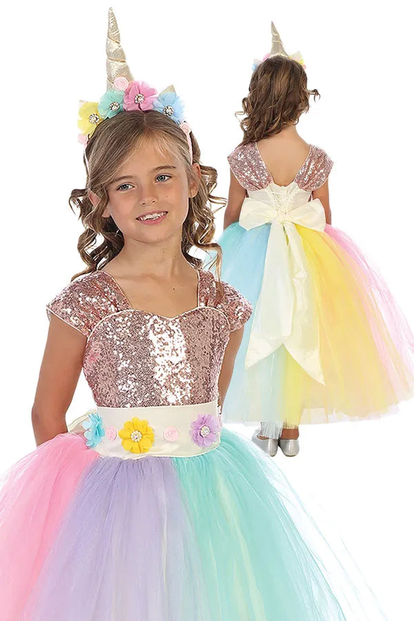 Gala Rainbow Unicorn Princess Dress for Girls - Sparkly Costume for Birthday Parties, Halloween & Dress-Up Play (Style 034)
