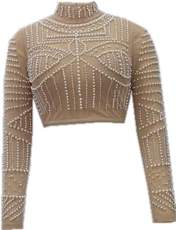 Black Pearl Beaded Two-Piece Rayon Bandage Set | Club Party Fashion Outfit | Sexy Night Out & Special Occasion Outfit