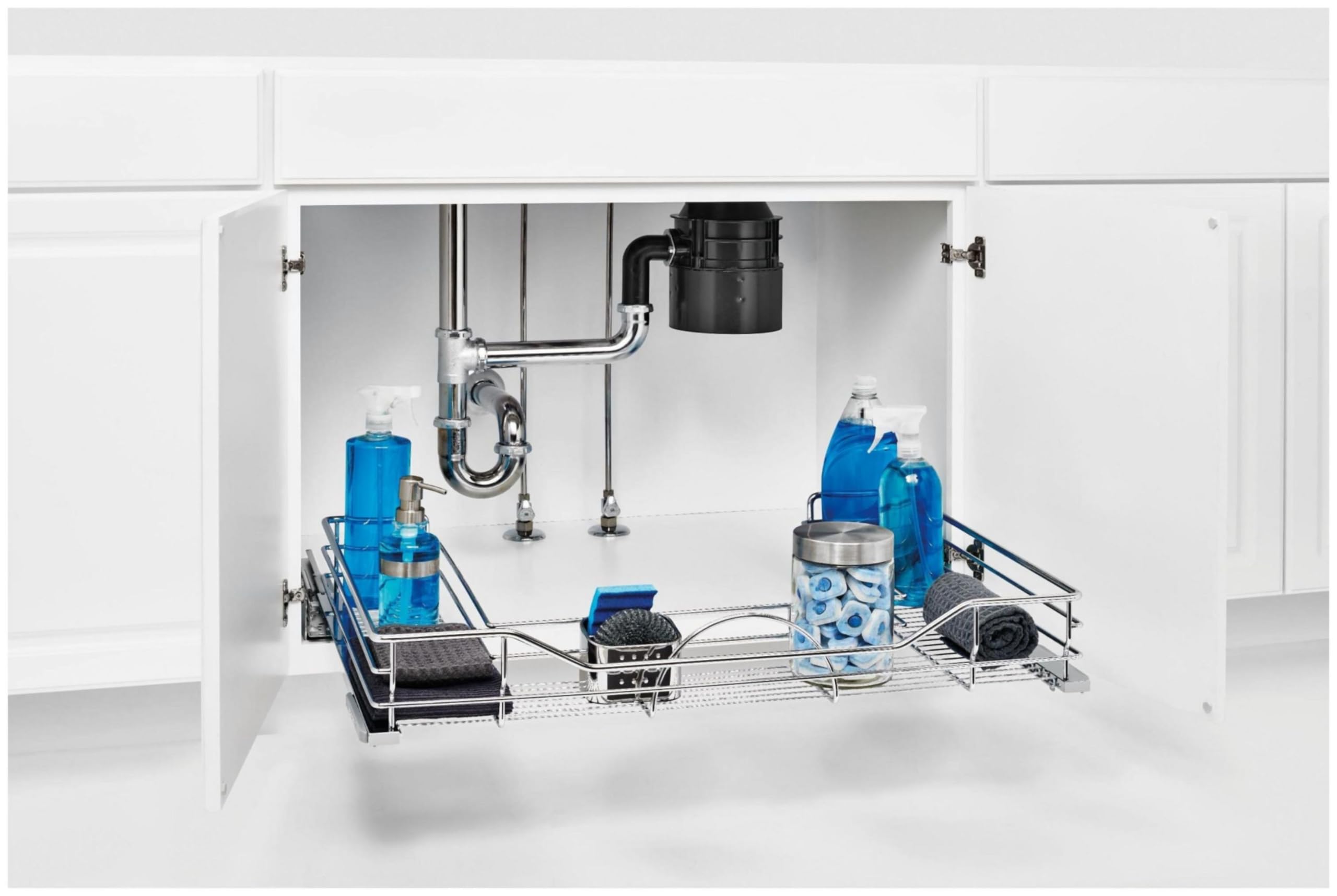 Rev-A-Shelf Undersink U-Shape Pull Out Organizer with Soft-Close Mechanism - Chrome Finish for Kitchen & Bathroom Storage Solutions