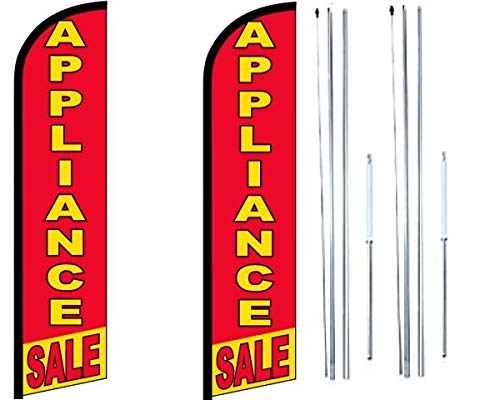 Appliance King Flag Sign Pack of 2 - 3x11.5 ft Durable Polyester Advertising Flags for Business - Weatherproof Outdoor Promotion with Hybrid Pole Set - Perfect for Car Dealerships, Retail Stores & Grand Openings