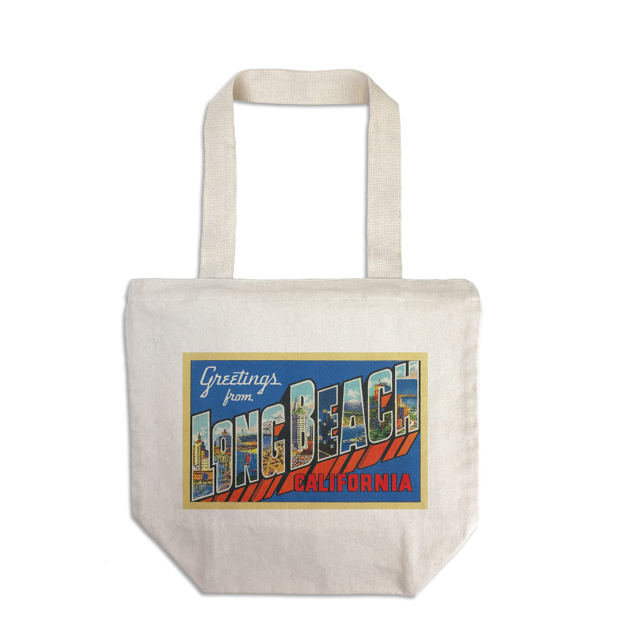Lantern Press Greetings from Long Beach California - 100% Cotton Canvas Reusable Tote Bag - Eco-Friendly Shopping & Beach Tote for Groceries, Books & Travel