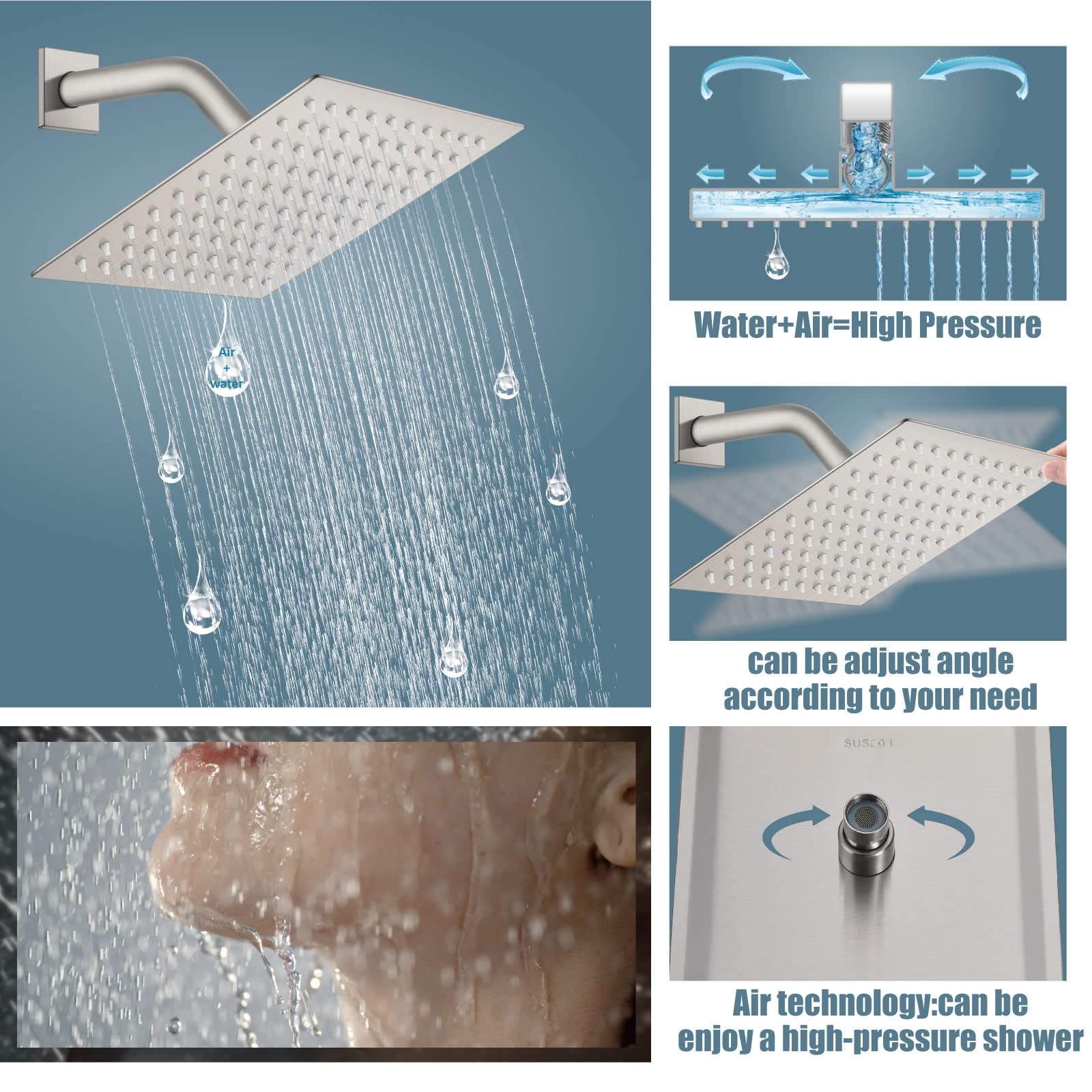 Aolemi Luxury Rainfall Shower System Combo Set - 8 Inch Shower Head, Handheld Shower, Tub Filler & Wall Mount Mixer Faucet with Rough-in Valve in Brushed Nickel | Perfect for Spa-Like Bathroom Renovations & Modern Home Upgrades