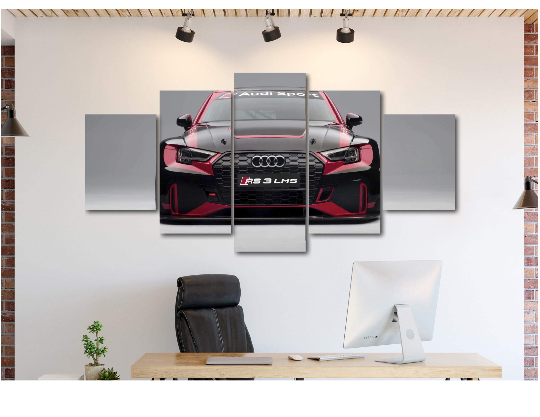 5 Piece Luxury Canvas Wall Art - Sports Cars Supercar Exotic Modern Decor (Audi RS3 LMS) - Perfect for Man Cave, Office, Garage & Home Theater Decorations