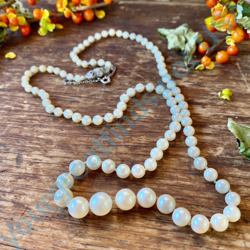 Vintage Graduated Faux Pearl Necklace - 835 Silver Plated Clasp for Women | Elegant Jewelry Gift for Brides, Prom, Weddings & Special Occasions
