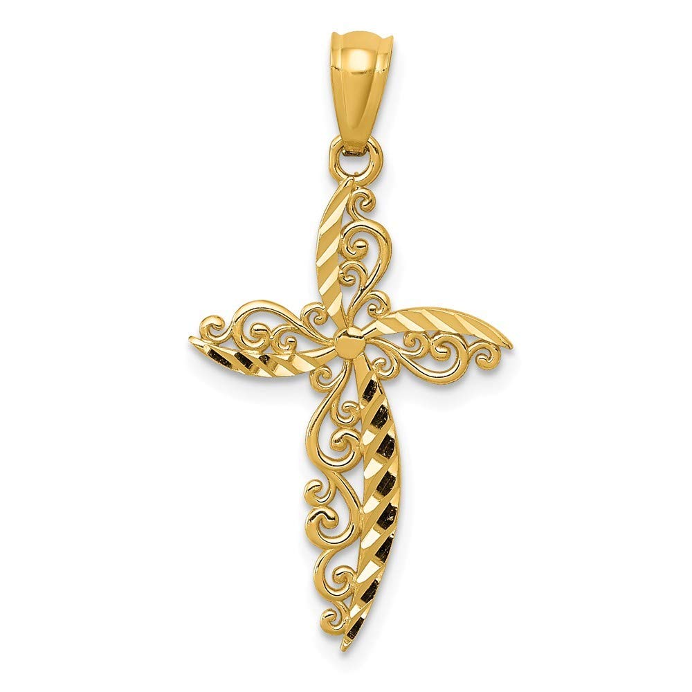 Roy Rose Jewelry 14K Yellow Gold Scroll Design Cross Pendant Necklace - Elegant Religious Jewelry for Women, Perfect for Church, Weddings & Everyday Wear