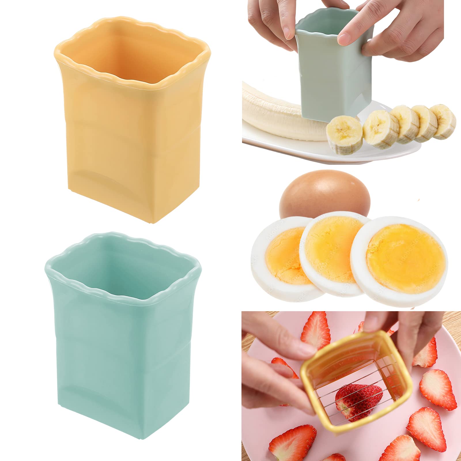 2-Pack Multi-Purpose Kitchen Slicer Set - Egg, Banana & Strawberry Cutter for Quick Fruit & Vegetable Salad Prep | Creative Kitchen Gadget for Smoothies, Fruit Platters & Healthy Snacks | COKSDUPID