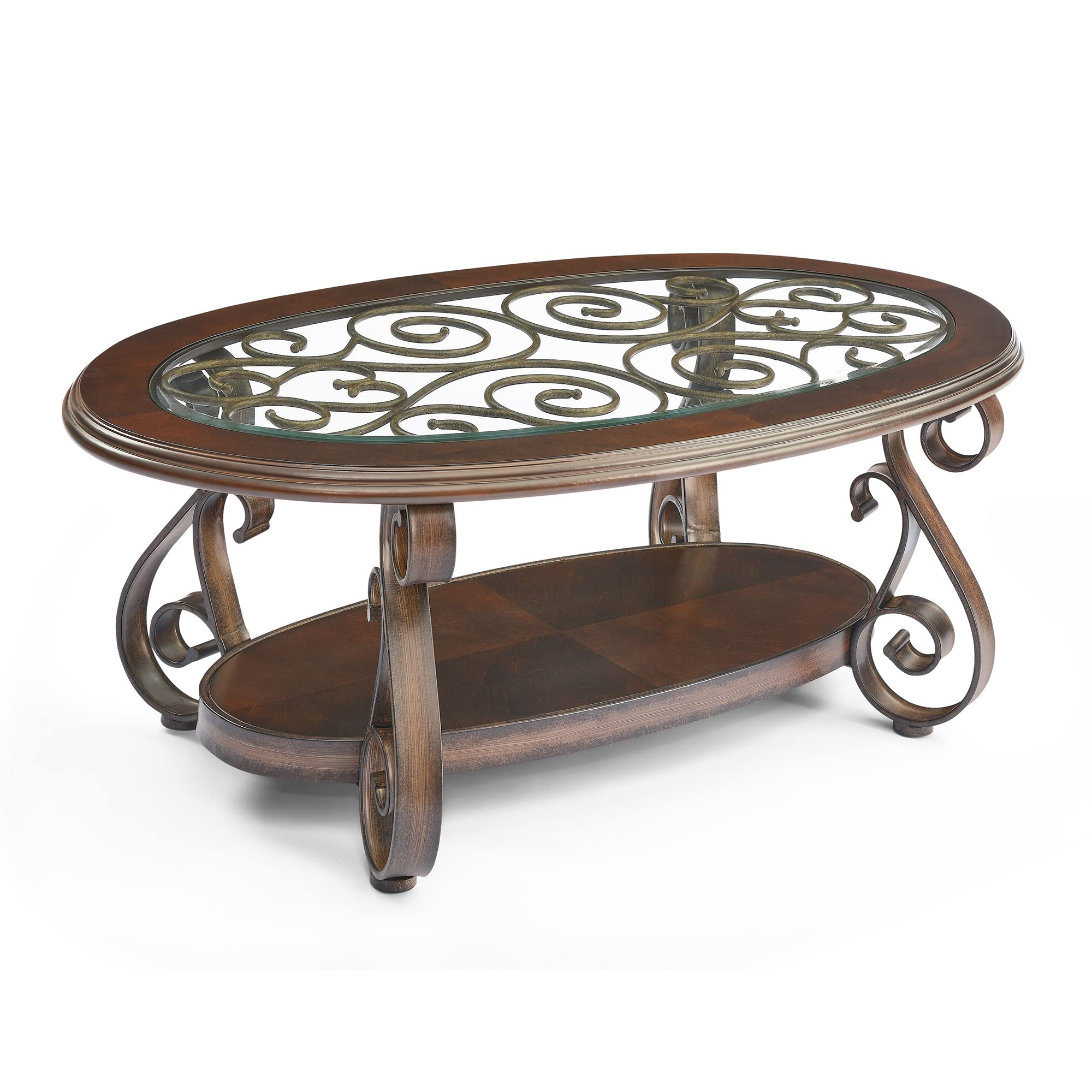 Vintage Oval Coffee Table with Glass Top & Storage - Modern Wooden Living Room Cocktail Table by Ashley Norcastle - Perfect for Sofa Sets, Home Decor & Entertaining - Space-Saving Design for Small Apartments & Cozy Living Rooms (36