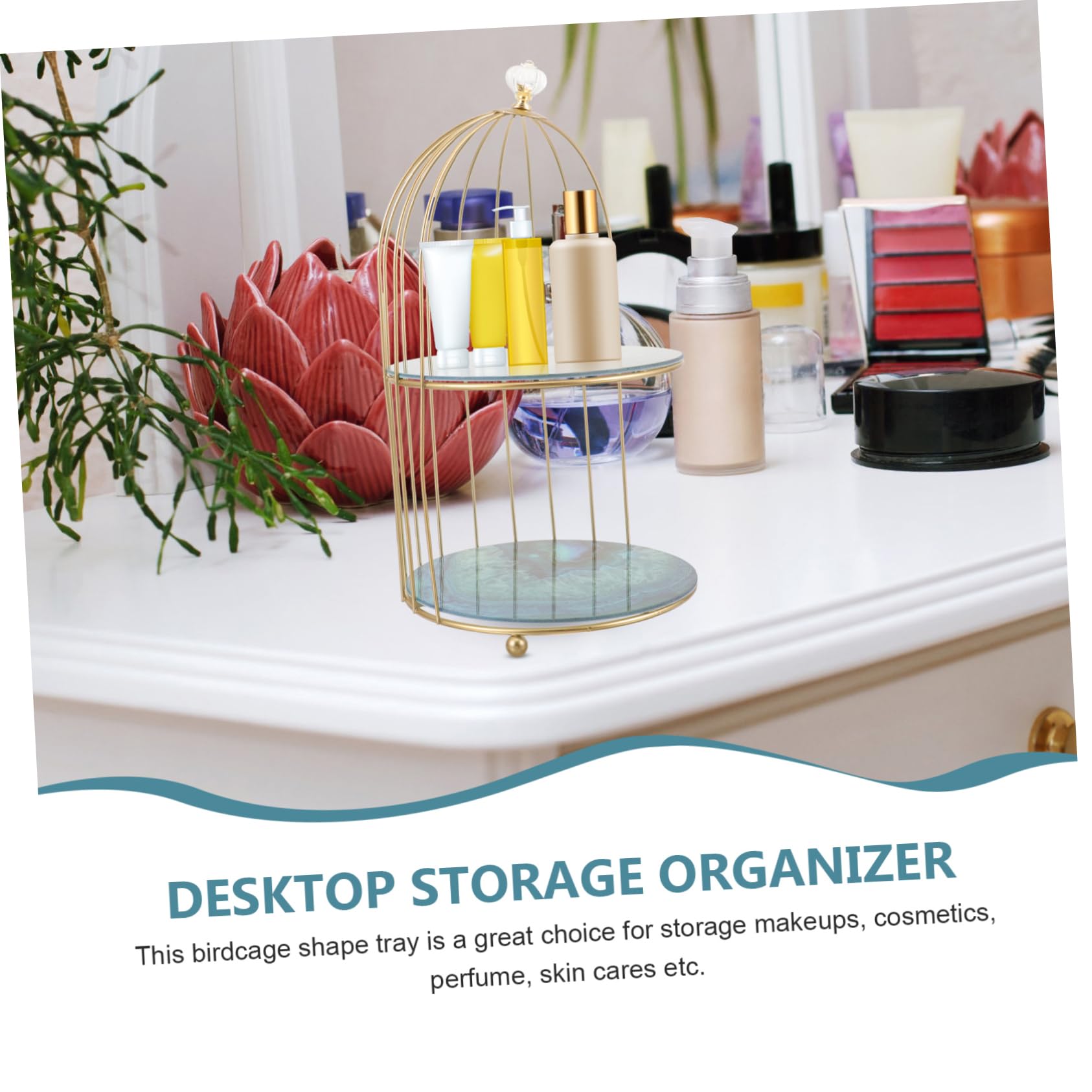 Uonlytech 3-Tier Bird Cage Serving Tray - Decorative Candy Display Stand, Cosmetic Organizer & Makeup Storage Tray - Perfect for Parties, Bathroom Storage, and Vanity Organization