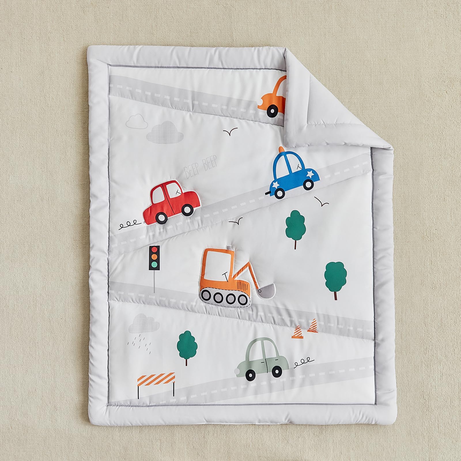 3-Piece Car Themed Crib Bedding Set for Boys - Soft Nursery Comforter Set with Quilted Blanket, Fitted Sheet & Bed Skirt | Perfect for Baby Shower Gifts & Nursery Decor