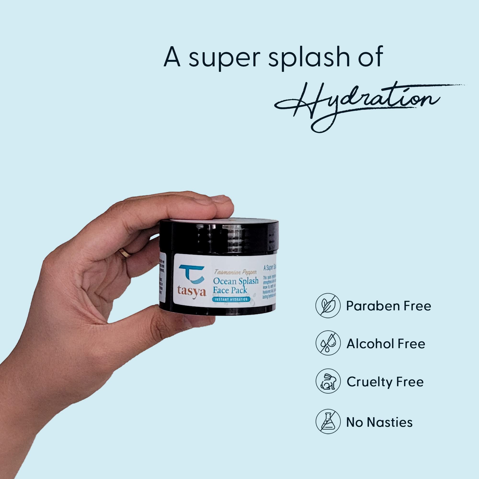 Tasya Tasmanian Pepper Ocean Splash Hydration Face Mask 50g - Deep Moisturizing Facial Treatment with Hyaluronic Acid, Squalane & Pentavitin - Soothes Skin & Strengthens Barrier - Perfect for Dry Skin Care Routine & Post-Sun Recovery