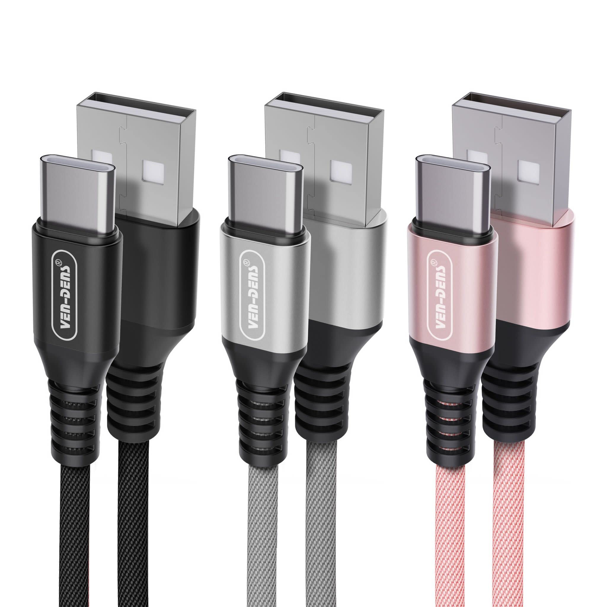 VEN-DENS 3A Fast Charging Nylon Braided USB to USB-C Cable for Xiaomi Redmi Note 13/12/11 Series - 1.5M Durable Charger Cord (Black) - Perfect for Home, Office & Travel Charging