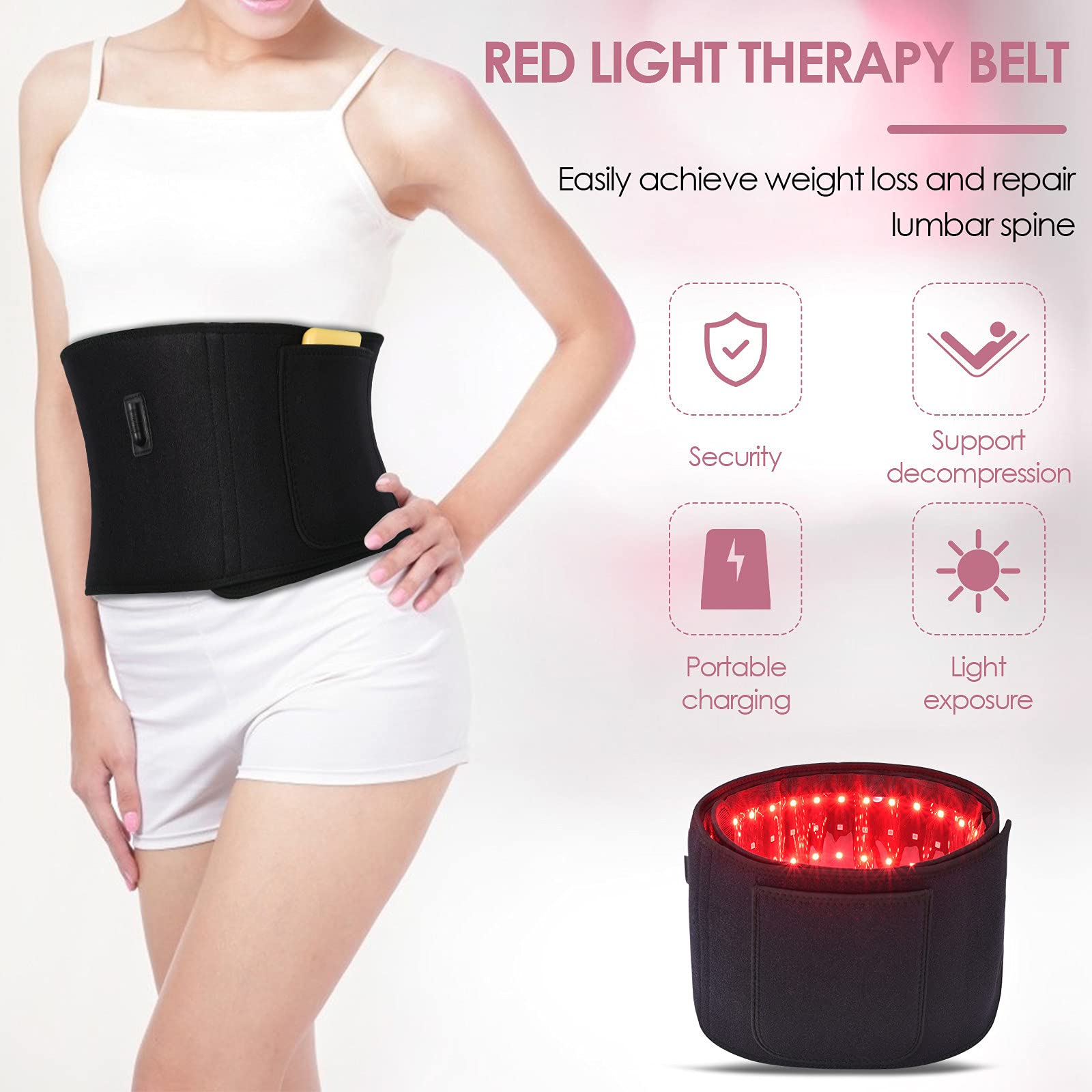 Red Infrared Light Therapy Device - 660nm LED & 850nm Near-Infrared Pain Relief Belt for Waist & Body | Portable Home Use for Muscle Recovery, Joint Pain, and Skin Rejuvenation