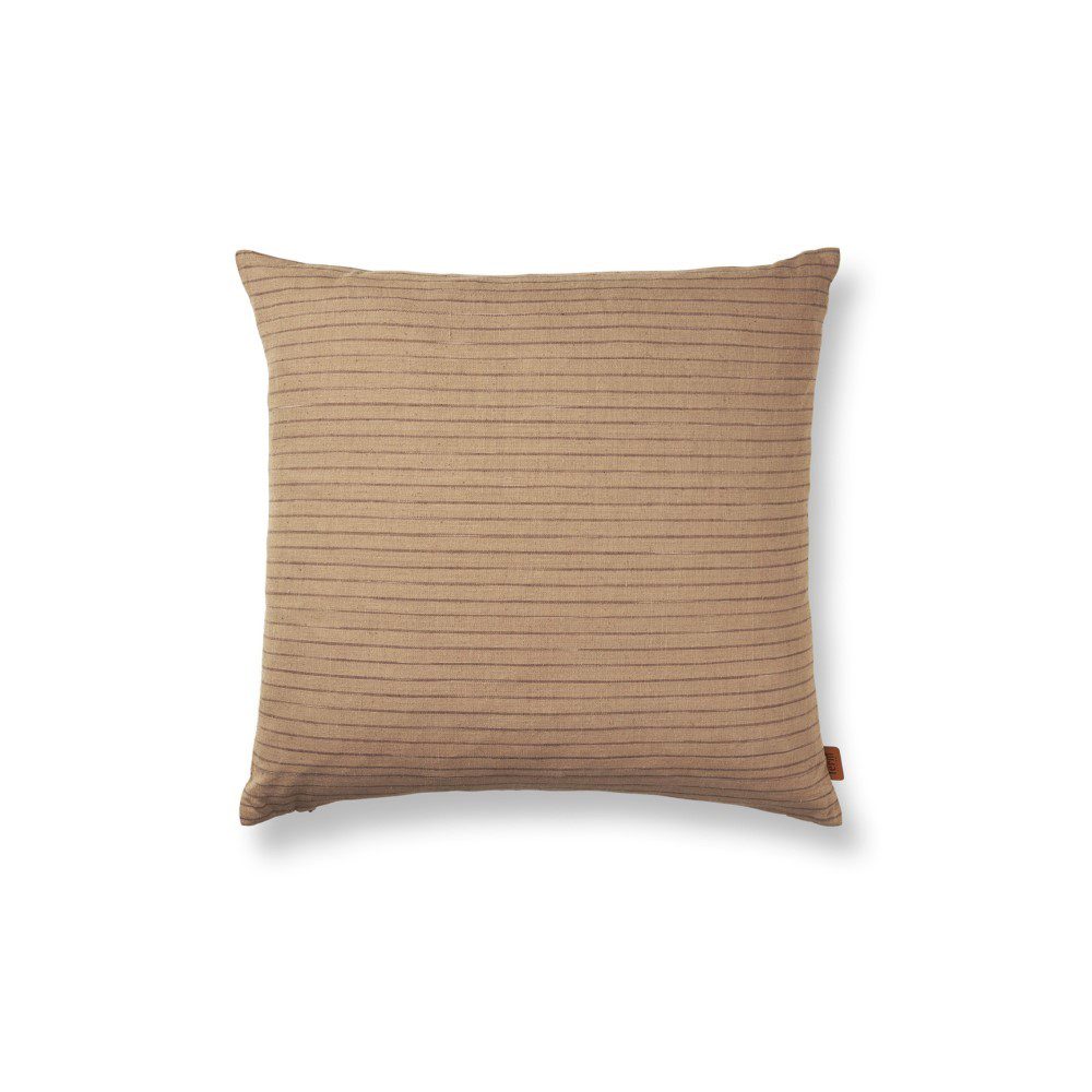 FERM LIVING Brown Cotton Cushion Cover - Striped Decorative Pillow Case 50x50cm for Sofa, Bed & Home Decor