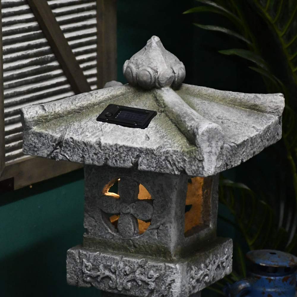 Japanese Pagoda Solar Lantern - Resin Garden Decor with LED Lights for Outdoor Pathway, Patio, Yard & Lawn Decoration - Waterproof Buddhist Sculpture for Asian-Themed Landscaping