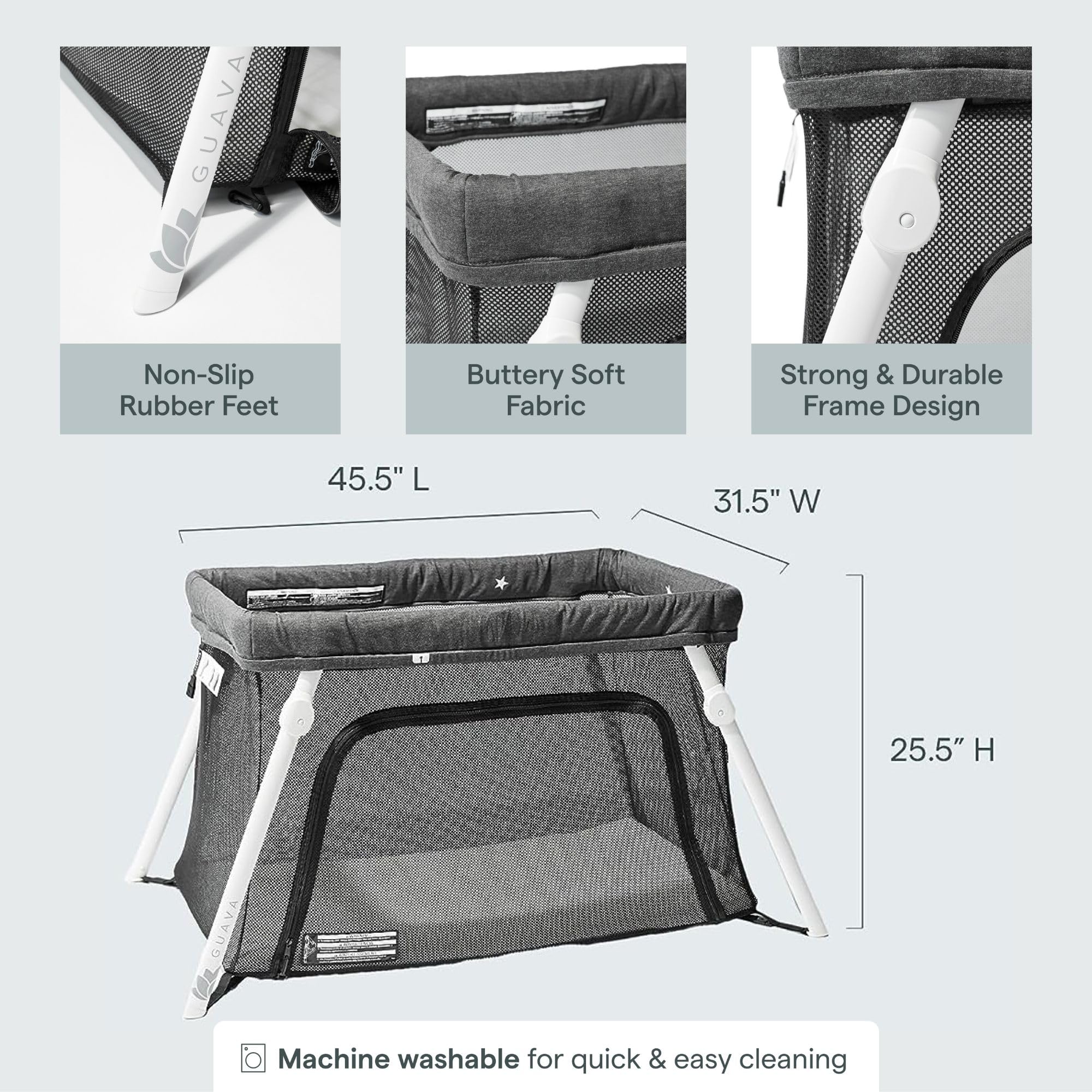 Guava Lotus Travel Crib - Lightweight Portable Baby Crib with Backpack Design | Safe Certified Playpen for Infants & Toddlers | Foldable Play Yard with Comfortable Mattress | Compact Travel Bed for Camping, Hotels & Airplane Travel