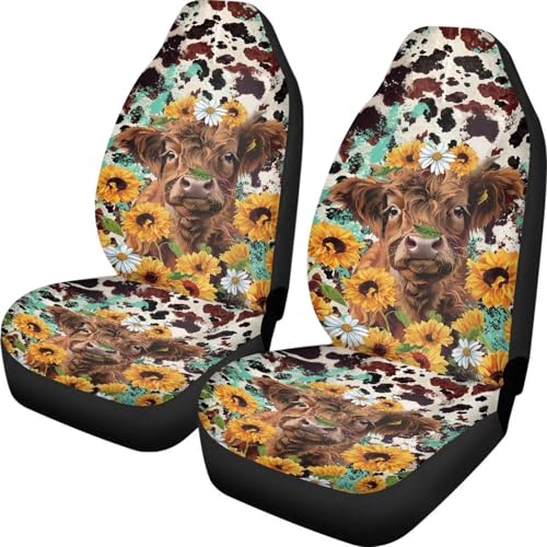 Brown Cow Print Highland Cow Sunflower
