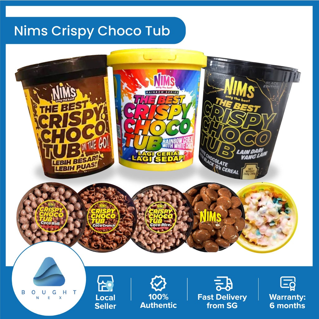 Nims Crispy Choco Tub - 6 Delicious Flavors (Milk, Dark, White Chocolate & More) - Perfect for Gifts, Parties & Snacking