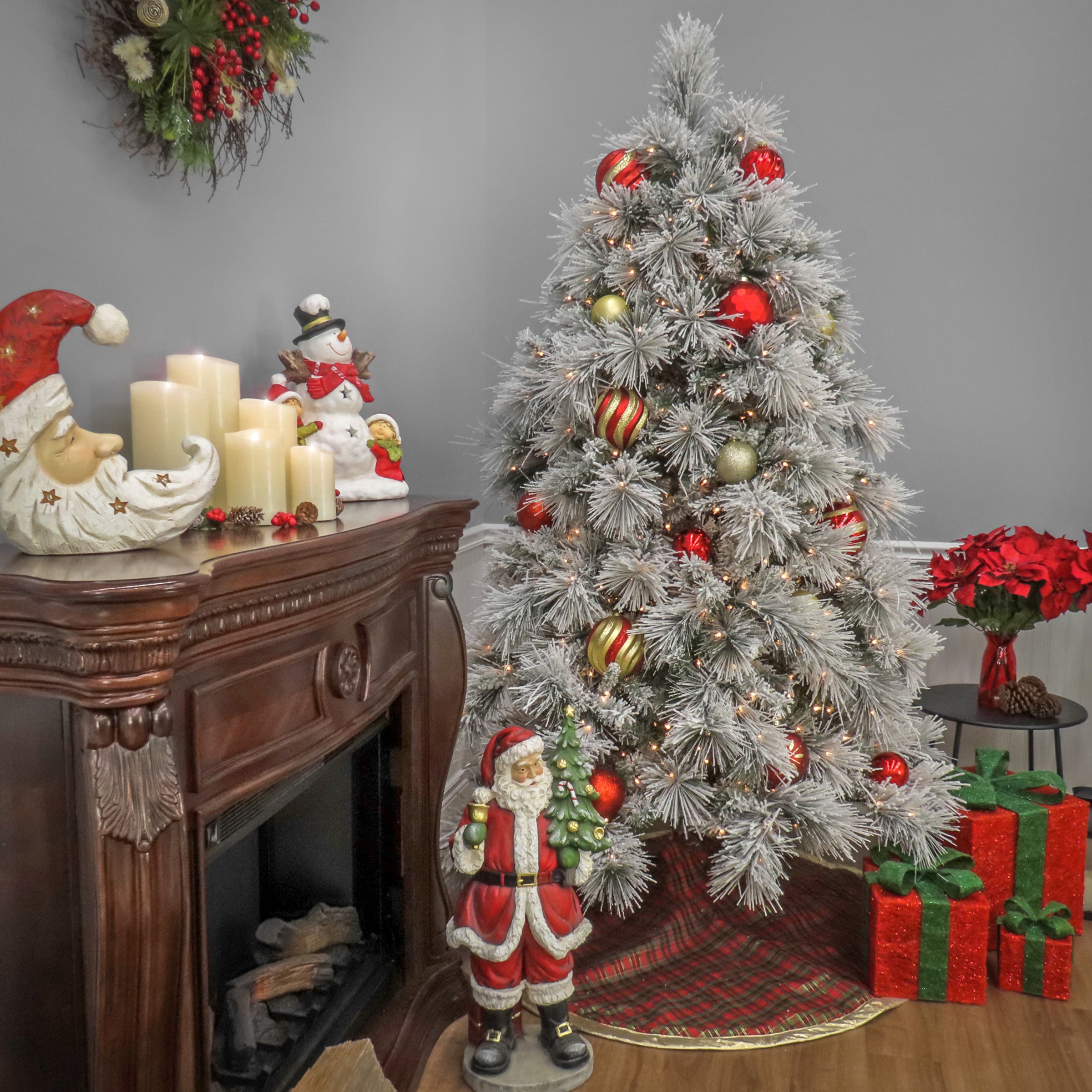 6.5 ft Pre-Lit Flocked Bavarian Pine Christmas Tree - Perfect for Home, Office & Holiday Decorations